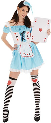 dressforfun tectake Frauenkostüm sexy Spielkarten Dame | kurzes, sexy Kleid | aufgenähte Schürze und sexy Schnürung | inkl. Kniestrümpfe und Kopfbedeckung (L | Nr. 301047)