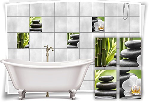 Medianlux Fliesenaufkleber Fliesenbild Zen Steine Blüte Bambus Grün Wellness SPA Aufkleber Sticker Deko Bad WC, 20x25cm fp5p150h-71809