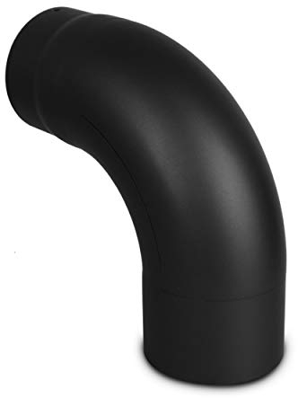 LANZZAS Ofenrohr Bogen 90° gezogen mit Tür (fullform) - im Durchmesser 150 mm - Farbe: schwarz - Rauchrohr/Knie-Bogen mit Reinigungsverschluss