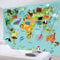 LB Weltkarte Tapisserie Tier Tapisserie Wandbehang Cartoon Wilder Ozean und Land Kreatur Verteilungskarte Wanddecke für Kinder Schlafzimmer Wohnzimmer Wohnheim Dekor, 203 x 152 cm (B x H)