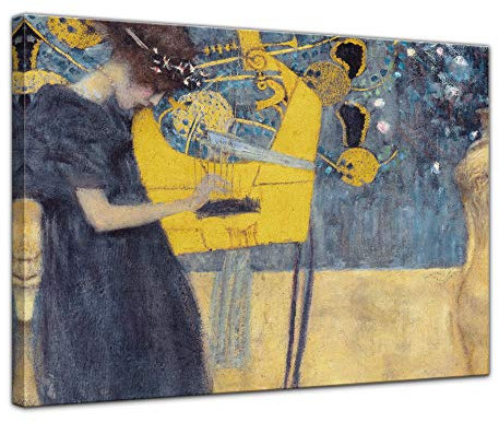 Bilderdepot24 Bild auf Leinwand | Gustav Klimt - Die Musik in 120x90 cm als Wandbild | Wand-deko Dekoration Wohnung alte Meister | NEU-180206-120x90-dm