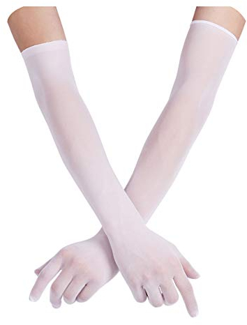 CHICTRY Damen Transparent Handschuhe Stulpenärmel Ultra Dünn Mesh Dessous Handschuhe Uv-shutz Ellenbogen Strümpfe Für Hochzeit Party Abend Weiß Einheitsgröße