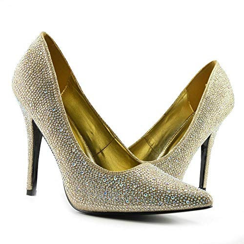 Women Stiletto High Heel Pointed Pumps Ladies Party Clubbing Work Court Shoes Size 3-12 (9 UK, Gold Glitter)
