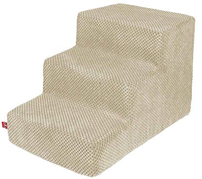 BOUTIQUE ZOO Hundetreppe 30 cm hoch | Katzentreppe Haustiertreppe | 3 Stufen | Hunde Katzen Haustier | für Bett und Auto | Trepp für kleine Hund | Plüschbezug | Farbe: Beige