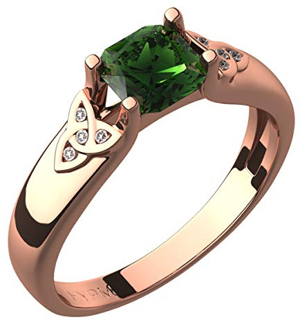 GWG Jewellery 18K Roségold vergoldetes Keltisches Ring Smaragd-Grüner quadratischer Stein und Dreifaltigkeitsknoten mit Kristallen verziert – 7 in Geschenkbox für Frauen