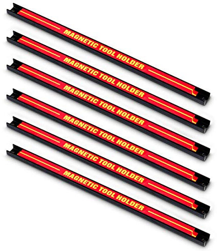 GOPLUS Set de 6 Barre Magnétique, Porte Outils Mural avec Charge 10KG, Aimant Puissant pour Rangement des Outils, pour Garage, Atelier, 46 x 2,5 CM