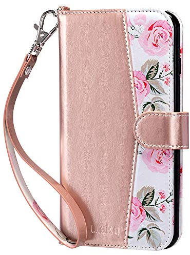 ULAK Custodia iPhone 7 Plus Libro, Cover Flip Portafoglio iPhone 8 Plus con Porta Carte in Pelle con Cordino per Donna,Magnetica Cavalletto Chiusura Protettiva per iPhone 7/8 Plus, Rosa