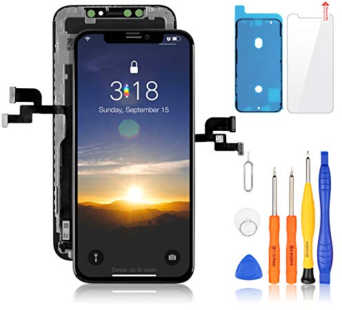 Yodoit OLED Display für iPhone X Bildschirm Schwarz Reparaturset 5.8 Zoll, 3D Touch Digitizer Montage Glas Touchscreen Ersatz mit Reparatursatz, Kompatibel mit Modell A1865, A1901, A1902