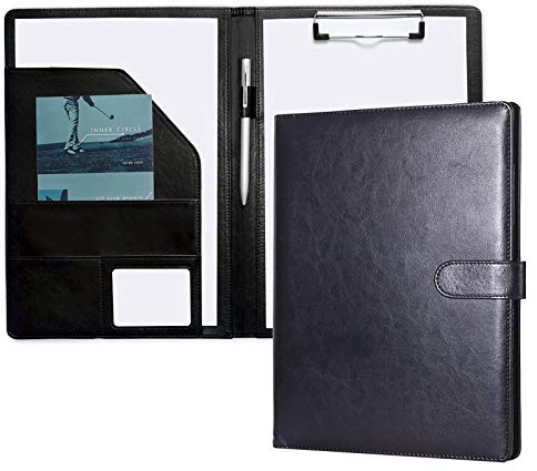 Folder A4 Clipboard Folder Conference for Legal Pad (Black) | Faux Leather Folder Work Writing Foldover Clipboard with Cover, Portfolio Organiser A4 Folio Clip Board