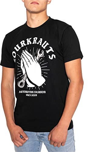 SOURKRAUTS Herren T-Shirt Heiko Größe S - Kurzarm Shirt in Schwarz - Schlichtes Tshirt mit weißem Print