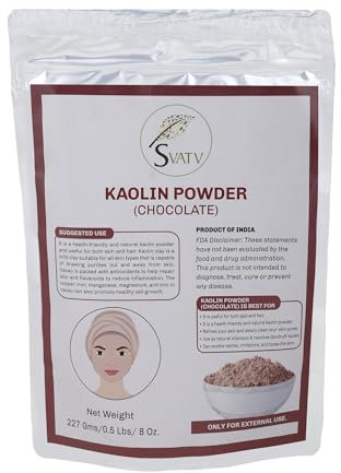 SVATV Face Mask Herbal skin face Powder Makeup, Bath Bomb Clay, DIY Spa Mud Mask For Facial Face & Hair, Hair, Body,Scrub & Soap, Making For Men & Women 227g (Kaolin - Chocolate)
