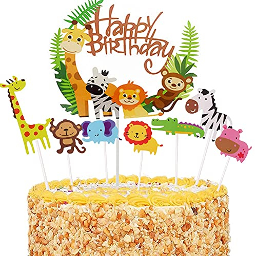 36 Stück Tier Cake Topper,Tier Kuchendeckel Topper,Enthält 1 Happy Birthday Dschungel Girlande,Tier Cupcake Toppers,Dschungel/Zoo Themed Kuchendeckel,für Kinder Baby Party Geburtstag Party