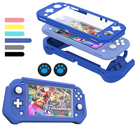 FIWWAT Switch Lite Hülle Schutzhülle für Nintendo Switch Lite, kompatibel mit Nintendo Switch Lite Cover mit eingebautem PC Displayschutz, Handgriffhülle mit 2 Daumengriffkappen, Blau