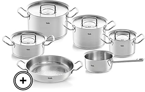 Fissler original-profi collection/Edelstahl-Topfset + Gratis Servierpfanne, 5-teilig, Töpfe mit Metall-Deckel (3 Kochtöpfe, 1 Bratentopf, 1 Stielkasserolle) Induktion 084-388-06-001/0