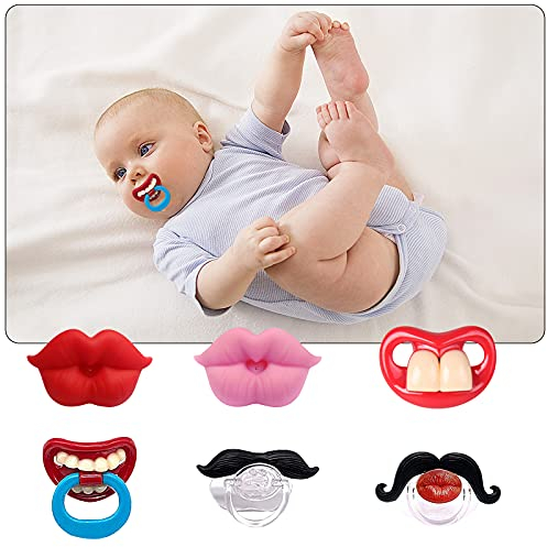 Upriver Tetine Bibs, Lot De 6 Silicone Tétines Amusantes De Bébé En Souple Tetine Mam 2 À 36 Mois Pour Nourrissons Noël Halloween Fête Animal Football Gentleman Moustache Lèvres Dents