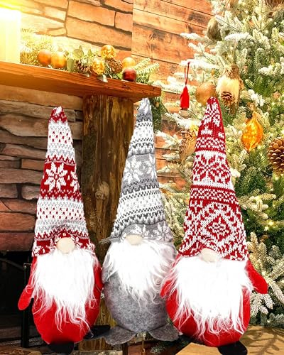 KAMACA 3er Set Weihnachts - Wichtel mit Bart Dekofigur Weihnachten Gnom Weihnachten (3er Set Wichtel rot grau rot)