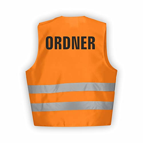 Fassbender-Druck WARNWESTEN - Sicherheitsweste ORANGE Warnweste nach EN ISO 20471 zertifiziert - Warn Weste für Ordner - Unisex mit hochwertigem Reflektorstreifen (ORANGE I 3XL/4XL I 5er Set)