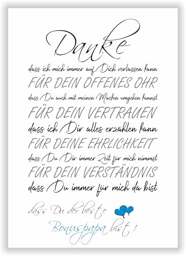 Geschenke für den Bonus Papa von Tochter Sohn Geburtstagsgeschenk für die bester Bonuspapa Kunstdruck Poster Geschenkidee Stiefvater Vatertagsgeschenke für Stiefpapas Geburtstag Geschenk Väter Danke