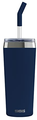 Sigg - Gobelet Isotherme Avec Paille en Verre Durable - Travel Mug Helia Night Ink - Avec Brosse De Nettoyage - Étanche - Sans BPA - En Acier Inoxydable 18/8 - Yoga & Sport en Salle - Bleu - 0,45L