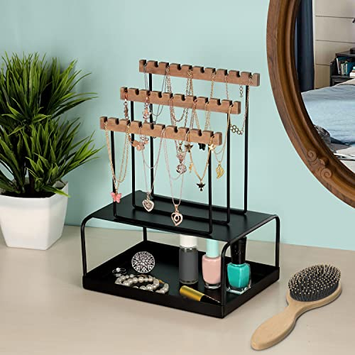 BELLE VOUS Schmuckständer Schwarz Jewelry Organizer mit 3 Etagen - 30 Schlitze - Kettenständer Schmuck Aufbewahrung mit Schmuck Ablage für Ringe, Armband, Ohrringe & Ohrstecker Aufbewahrung