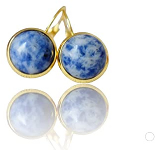 Sodalith Ohrringe, Vergoldete Blau Edelstein Hängeohrringe, rund, blauer Stein Ohrhänger, Sodalith, Sodalith Schmuck, Geschenkidee Frauen