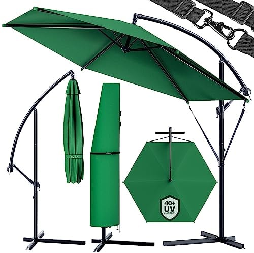 Kingsleeve® Sonnenschirm UV-Schutz 50+ mit Ständer Schutzhülle Windsicherung 300cm Kurbel Alu schwenkbar neigbar Garten Balkon Ampelschirm Groß Grün