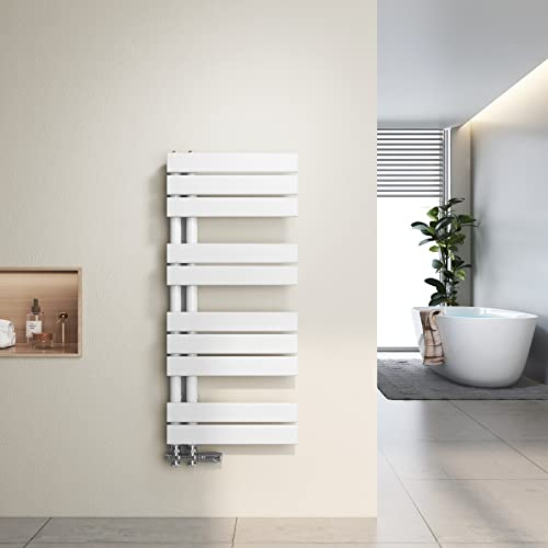 Heilmetz Badheizkörper Flach Design Heizkörper Handtuchtrockner für Badezimmer Handtuchheizkörper mit Seitenanschluss 400x899mm Handtuchwärmer Weiß 380W