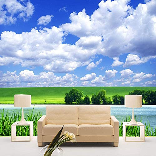 Papier Peint Ciel Bleu Et Nuages ​​​​Blancs Paysage De Prairie Papier Peint Papiers 3D Papier Décor À La Maison Papier Peint Mural Papiers Peints Pour Salon Chambre Murs Papier Peel And Stick Auto-Ad