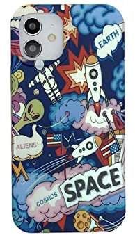 Yonds Queen for iPhone 12 Cute Case, Cool Cartoon Astronaut Space Moon Rocket Laser Glitter Bling Design Stylish IMD Bumper Shockproof Anti-Slip Protector Fashion Case (Alien, iPhone 12)