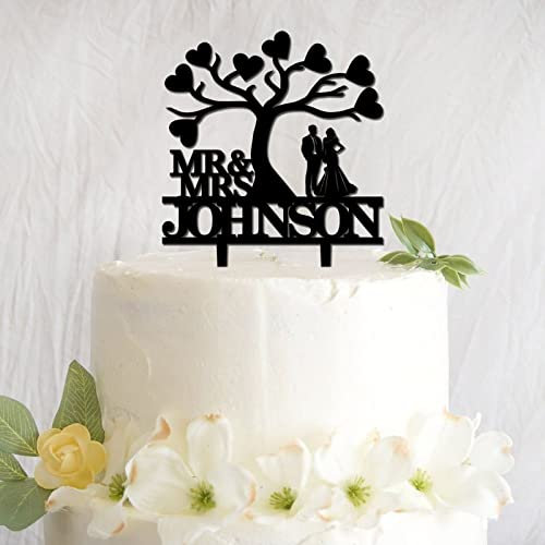 Funlucy Topper per torta con albero sposo e sposa insieme sotto i cuori, per matrimonio e sposo, regalo per matrimonio/addio al nubilato/anniversario