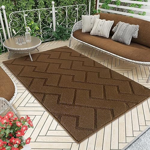 Biscpro Fußmatte Innen Außen Waschbar eingangsteppich innen Schmutzfangmatte rutschfest,Türmatte Innen Teppich für Eingang, Patio, Flur, Garten, Innen und Außen (Dark Brown, 119 * 180cm)