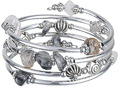 FULU AUTUMN Damen Boho Armband mit Mehrschichtiges Perlen Silber Wickelarmband Modeschmuck Geschenke zum Geburtstag und Muttertag für Frauen(19-Grey)