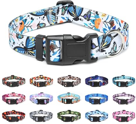 Suredoo Hundehalsband Verstellbares, Weich & Komfort Nylon Hunde Halsband für Kleine Mittlere Große Hunde Welpen Katzen (M, Schmetterling)