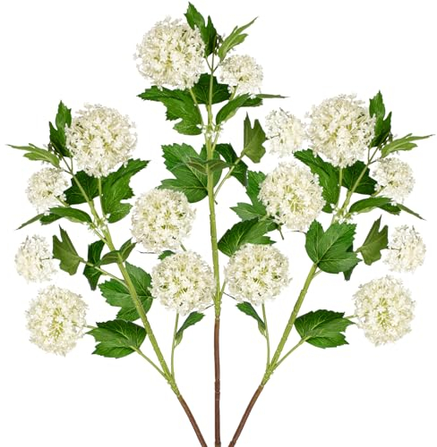 Oairse 3er-Set Kunstblumen Viburnum-Blume Kunstblumen Wie Echt Frühling Dekoblume für Hochzeitszimmer Home Decor Wohnzimmer Büro Hotel Küche Decor, Künstliche Zweige 77cm, Creme