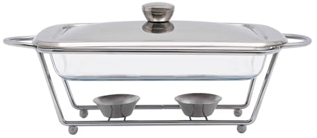 EurHomePlus Speisewärmer mit Glaseinsatz Glas Servierschale Warmhalteplatten für Speisen Edelstahl Gestell und Deckel