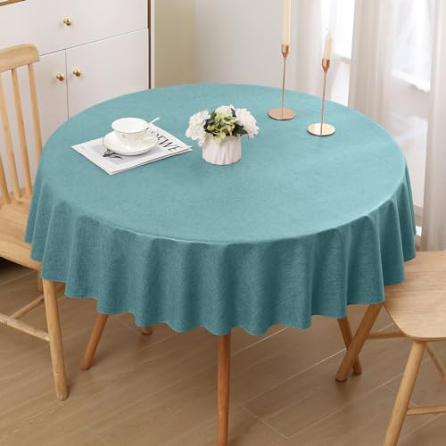 Homaxy Leinenoptik Tischdecke Abwaschbar Lotuseffekt Tischtuch Leinendecke Wasserabweisend Tafeldecke Tischwäsche Fleckschutz, Rund 140cm, Blaugrün