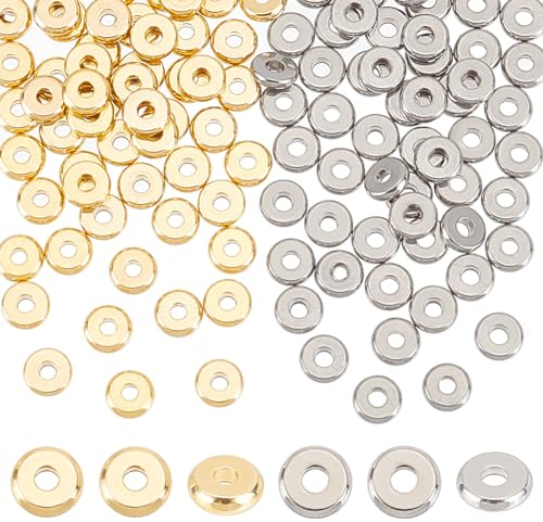 UNICRAFTALE 120 Pz Tonde Piatte A Disco In Acciaio Inossidabile Perline Distanziatrici Rondelle Sfuse Rotonde per Creazione di Gioielli Fai Da Te - 2 Colori, Foro 1.2 mm