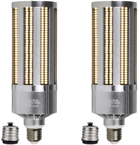 TPMAFF LED Corn Light 100 Watt 12000 Lumen (700 Watt Eqv.) E26/E27 Bulb E39/E40 Adapter, LED Light Source For Home&Commercial Lighting, 100-277V AC, Non-Dimmable (2-Pack)