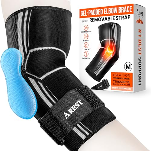 AREST Coudière Sportive avec Bande de Compression - Coudière Musculation de Compression pour Activités Physiques - Atelle coude Ajustable pour Homme et Femme (M)