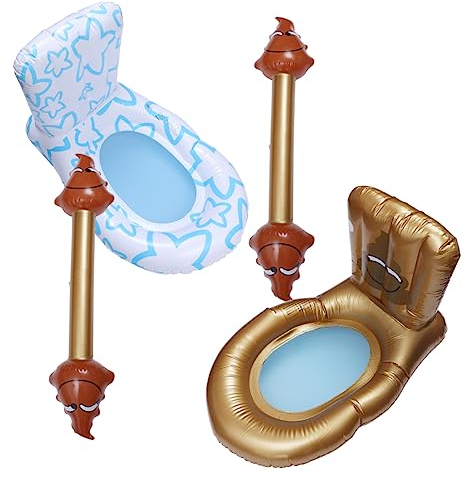 Vaguelly Aufblasbarer Kreativer PVC-schwimmring Toilettenform Mit Griff Lustiger Pool Strandfloater Für Erwachsene Leicht Aufzupumpen Für Sommerparty Und Freizeit Am Wasser Weiß-Goldener