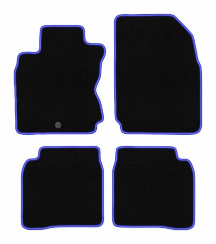 Velours-Fußmatten passend für Nissan Note I E11 2006-2012, Schwarz-Blau | passend für Minivan; Velours-Teppich (Polypropylen), ca. 6,5 mm; rutschfest, runde Befestigungen (Typ RN)