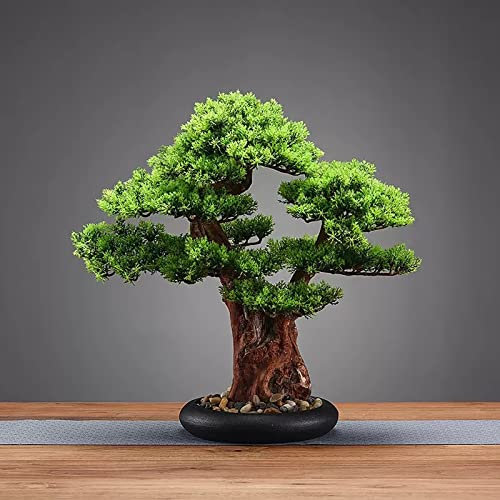 Artificial Trees Artificial Bonsai Tree in the Black Round Pot, Realistic Fake Plant Decoration, Potted Artificial House Plants, for Decoration, Desktop Display, Zen Garden Decor Artificial Bonsai (C