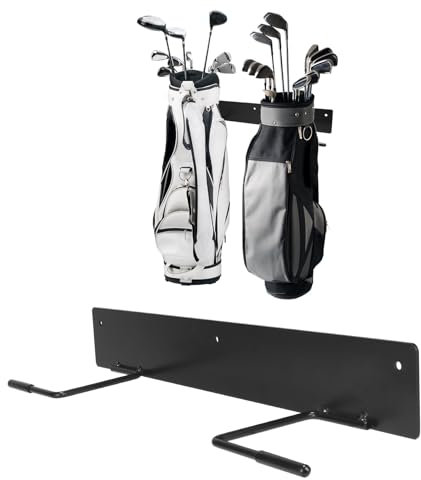 Black Golf Bag Wall Mount - Holds 2 Bags, Expand Garage Storage Space