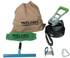 Trelines - Seilrutsche 11 Meter, Slackline mit Griffstange und Rolle, Outdoor-Spielgerät für Kinder ab 5 Jahren, inkl. Aufbewahrungsbeutel
