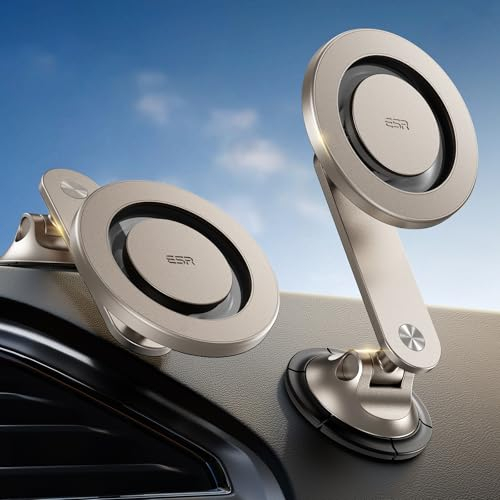 ESR Handyhalterung Auto für MagSafe Autohalterung, 360° Rotation, Armaturenbrett Magnetische KFZ Handyhalterung für iPhone 16/15/14/13/12, Samsung, Auto Zubehör, Natürliches Titan(mit 2 MagSafe Ring)