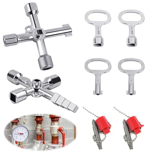 KATIMI 6PCS Gas Meter Box Key Set, Universal Square Gas Meter Key, 4-Way Multi-Functional Electric Box Utility Key, Portable Triangle Panel Bin Key for Water Electricity Meters and Gas Box