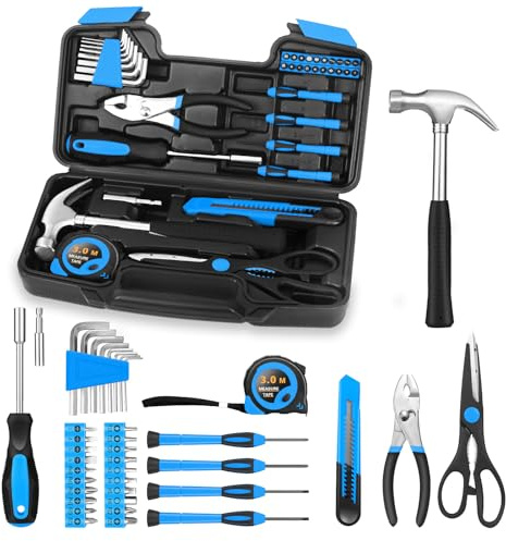HANGYING 39 Piece Basic Home Tool Set Household Tool kit for Home General Repair Small Hand Tool Kit in Toolbox Storage Case for Home Garage Office College Dormitory Use, Blue