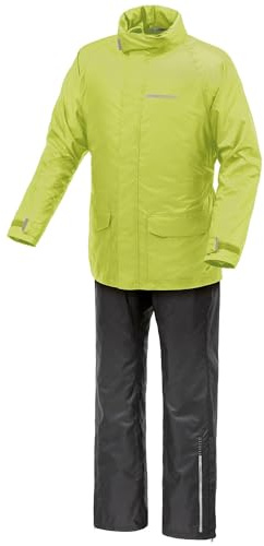 Tucano Urbano tuta antipioggia moto unisex Diluvio Day. Antipioggia donna compattabile. Kit antipioggia uomo. Set giacca e pantaloni impermeabile moto e scooter antivento. (Nero-Giallo, XS)