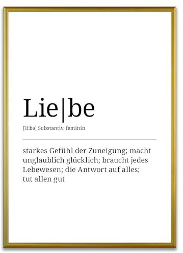 ARTFAVES® Poster Definition Liebe | Worterklärung Duden Lexikon Wanddeko Wandbild Spruch als Geschenk | mit Rahmen Alu Gold | 21 x 30 cm