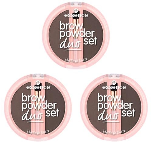 essence brow powder duo set, Augenbrauen Puder, Nr. 03, Braun, definierend, natürlich, vegan, ohne Mikroplastikpartikel, Nanopartikel frei, ohne Parfüm, 3er Pack (3x1.8g)